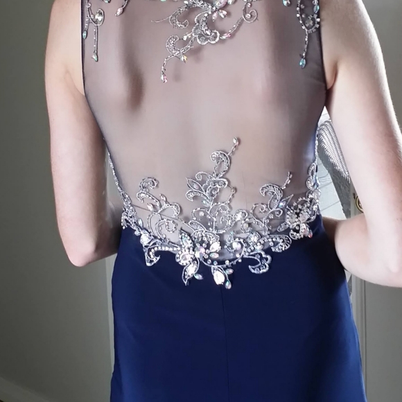 Tony Bowls Size 0 Dark Blue Sequined Prom Dress - worn one time - Picture 5 of 11